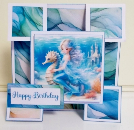 Mermaid Fantasy Fold Card Kit – Under the Sea Girl Seahorse Printable Card – Ocean Fairytale Handmade Card by Pam Stubley