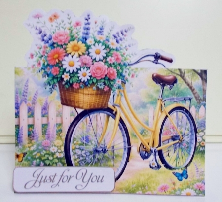 Yellow Bicycle with Floral Basket – Spring Garden Card Topper Printable by Pam Stubley
