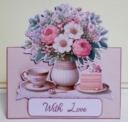 Valentines Day Floral Easel Card Kit – Romantic Bouquet, Tea & Cake Design by Pam Stubley