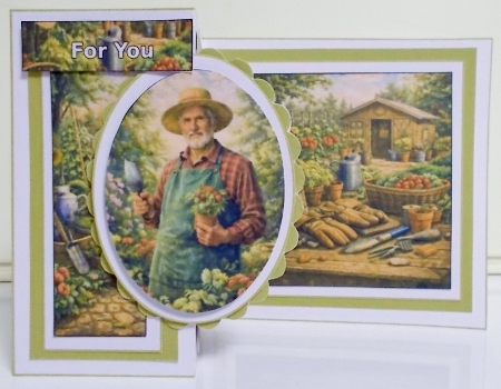 Gardener Topper with Potted Plant, Tools and Rustic Garden Scene by Pam Stubley