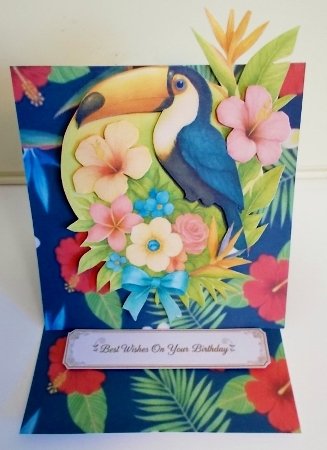 Vibrant Tropical Toucan Birthday Card with Exotic Flowers by Pam Stubley