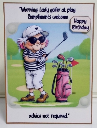 Warning lady golfer at play 5x7 by Pam Stubley