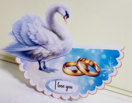 Swan Rocker Card with Rings and Magical Blue Glitter Background by Pam Stubley