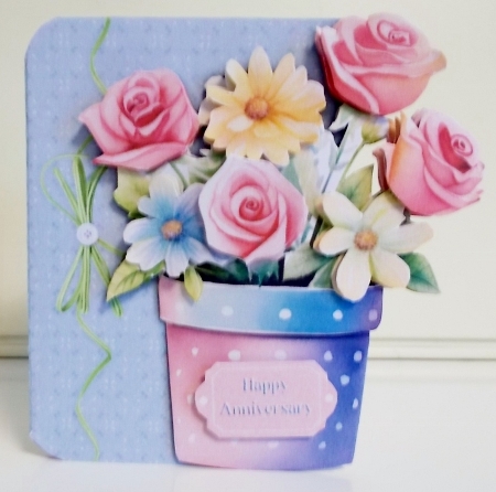 Pot of Flowers Shaped Decoupage Card with Extra Sentiments by Pam Stubley