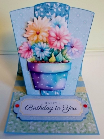 Pot of Flowers 3D Decoupage Easel Card and Envelope by Pam Stubley