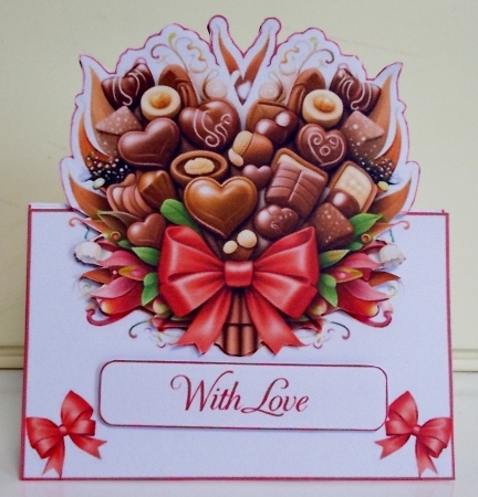 Romantic Chocolate Heart Bouquet With Love Card Front with Red Bow by Pam Stubley