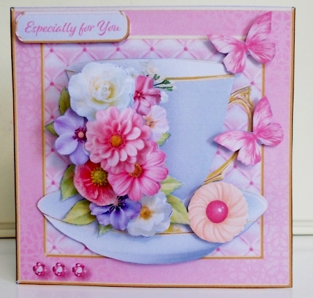 Colourful Posy Teacup - Decoupage Card Mini Kit by Pam Stubley