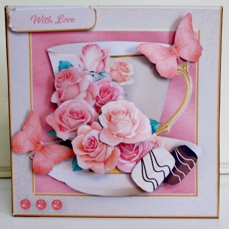 Peach Roses Teacup - Decoupage Card Mini Kit by Pam Stubley