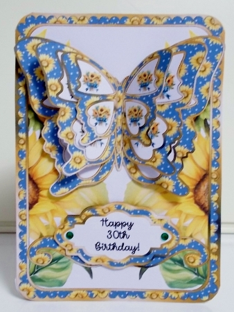 Blue Polka Sunflowers 5 x 7 Butterfly Card by Pam Stubley