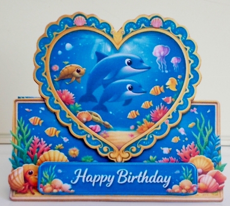 Underwater Heart Frame Dolphin Topper with Coral Reef & Happy Day Banner by Pam Stubley