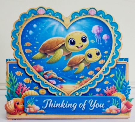Cute Sea Turtle Heart Frame Topper with Coral Reef & Happy Day Banner by Pam Stubley