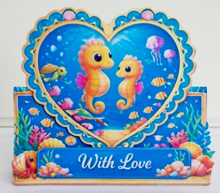 Cute Seahorse Heart Frame Topper with Coral Reef & Happy Day Banner by Pam Stubley