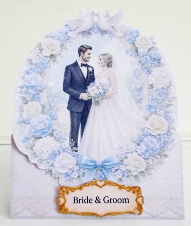 Blue & White Wedding Couple Frame Topper – Floral Arch, Doves & Just Married Printable by Pam Stubley