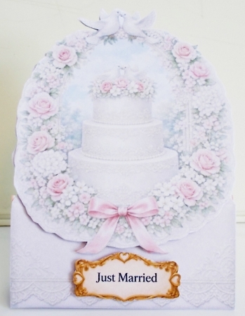 Pink Rose Wedding Cake Frame Topper – Floral Arch, Doves & Just Married Printable by Pam Stubley
