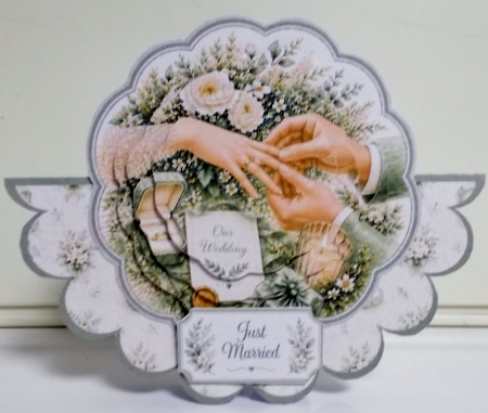 Romantic Wedding Card Front with Ring Exchange and Floral Accents by Pam Stubley