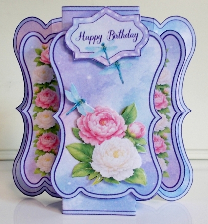 Peony & Dragonfly Card Kit – Layered Panels, Pink Flowers & Blue Accents – Elegant Printable Topper by Pam Stubley