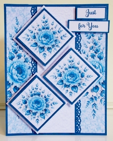 Blue Flower Card Kit – Diamond Panels, Navy Ribbon & Elegant Best Wishes Topper by Pam Stubley