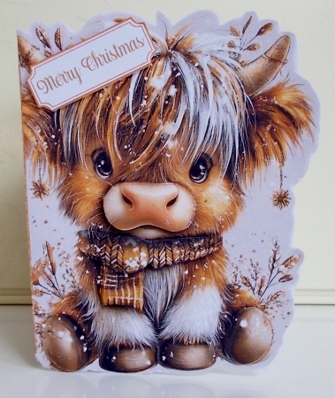 Snowy Highland Cow Shaped Card by Pam Stubley