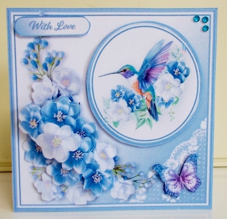 Hummingbird with Blue Flowers - Decoupage Card Mini Kit by Pam Stubley