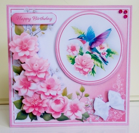 Hummingbird with Pink Flowers - Decoupage Card Mini Kit by Pam Stubley