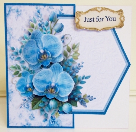 Blue Orchids & Embossed Lace Just for You Topper by Pam Stubley