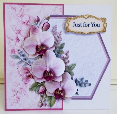 Pink & White Orchids with Embossed Lace Just for You Topper by Pam Stubley