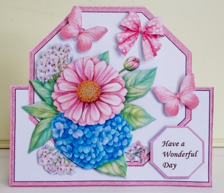 Octagon Shaped Card Topper Zinnias by Pam Stubley