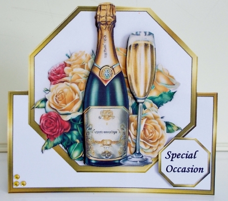 Octagon Shaped Card Topper Anniversary Champagne and Roses Featured Gallery Photo
