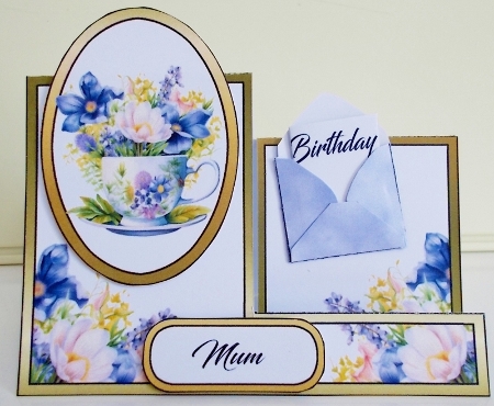 Side stepper Blue posy teacup by Pam Stubley