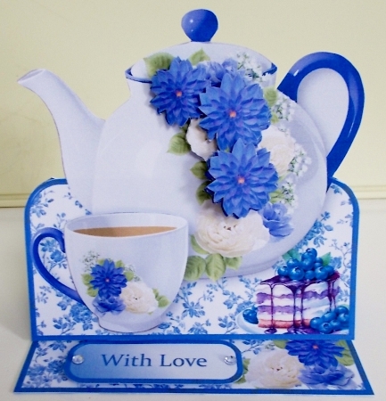 Blue and White Posy - Teapot Easel Card Mini Kit by Pam Stubley