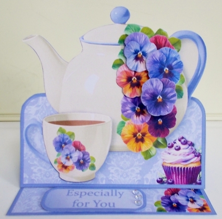 Pansies - Teapot Easel Card Mini Kit by Pam Stubley