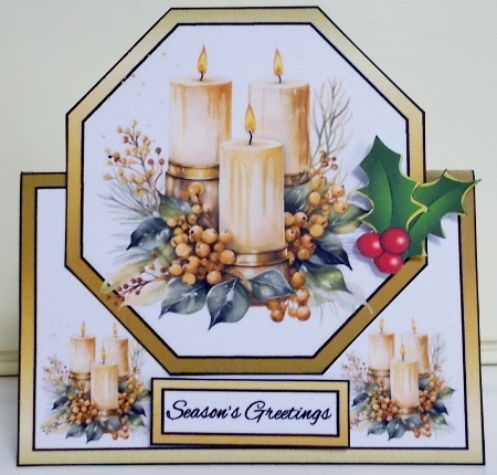 Octagon tent Gold candles & berries by Pam Stubley