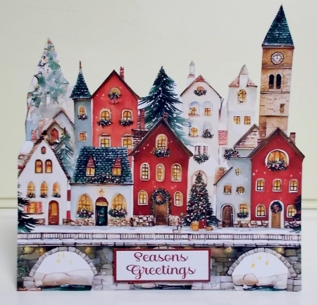No 3 Christmas Village Shaped Card by Pam Stubley