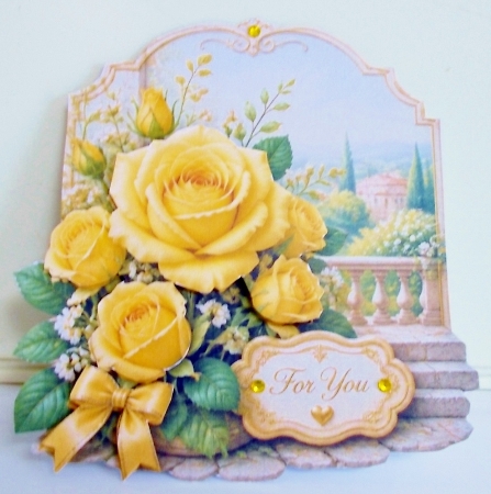 Yellow Roses 7 x 7 Shaped Card by Pam Stubley
