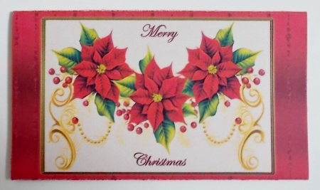 Poinsettia & gold scrolls scalloped edged money wallet. by Pam Stubley