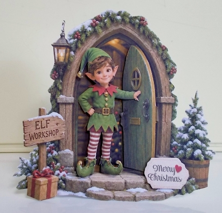 Elf Workshop Shaped 7 x 7 Card by Pam Stubley