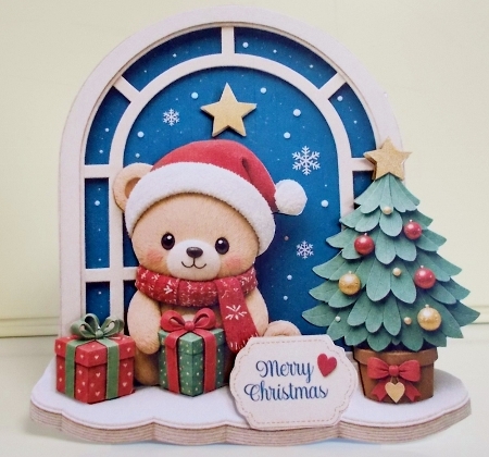 Christmas Teddy Shaped 7 x 7 Card by Pam Stubley
