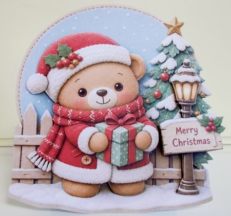 No 2 Christmas Teddy Shaped 7 x 7 Card by Pam Stubley