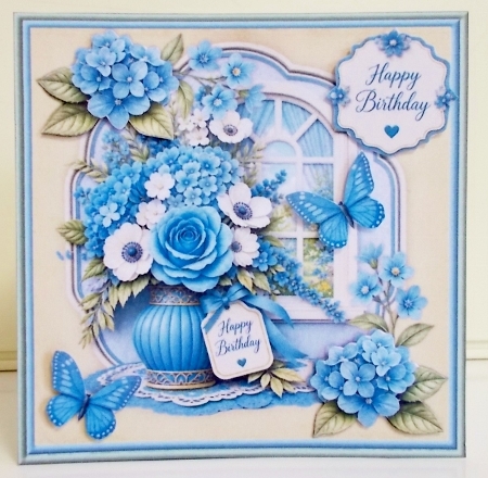 Window Blue Flowers Mini Kit 7x7 by Pam Stubley