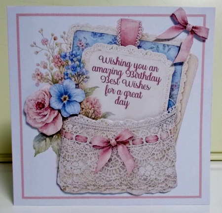 Lace Pocket Birthday 7 x 7 Card by Pam Stubley