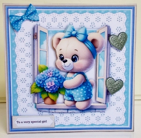 Cute teddy In Flower Window Mini Kit   7 x7 by Pam Stubley