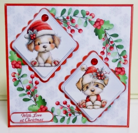 Christmas Puppies - Double Diamond Card Mini Kit by Pam Stubley