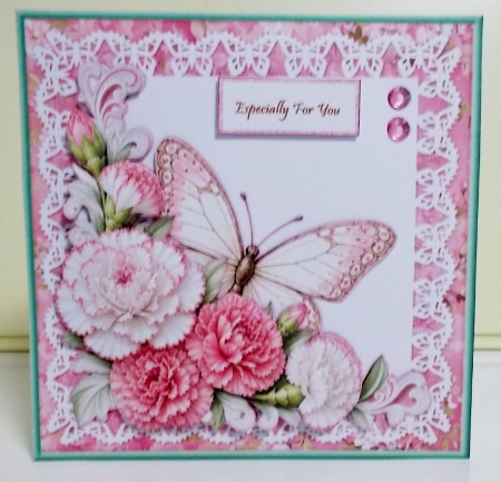 Carnations and butterfly lace   by Pam Stubley