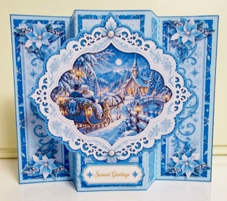 Horse Sleigh 6x8 Winter Card Kit with Snowy Landscape & Frosted Blue Floral Toppers by Pam Stubley