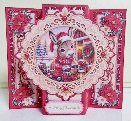 Donkey 6x8 Christmas Card Kit with Festive Ornament Frame & Red Floral Toppers by Pam Stubley