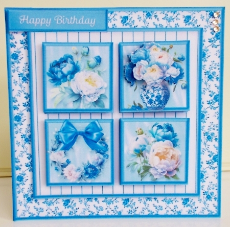 Blue and White Peonies - Square Layers Card Mini Kit by Pam Stubley