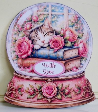 Sleeping Cat Snowglobe A5 Shaped Card by Pam Stubley