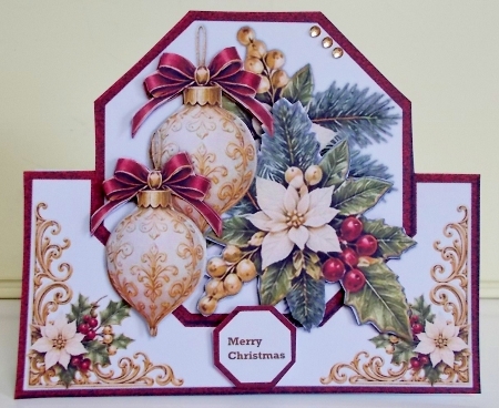 Shaped  Card  Topper  Baubles and Poinsettias by Pam Stubley