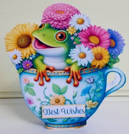 Frog & Flowers Teacup Shaped 6 x 6 Card by Pam Stubley