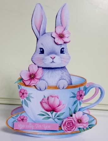 Adorable Bunny In A Teacup Shaped 5 x 7 Card by Pam Stubley